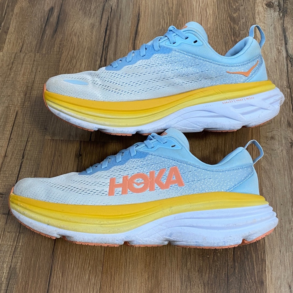 Hoka Bondi 8 Womens Running Shoes Sky Blue Yellow 1127952-SSCA Size 9B - Picture 5 of 8